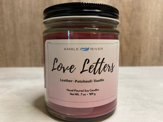 Love Letters Hand Poured Candle - Leather, Cedar, & Musk Scent
