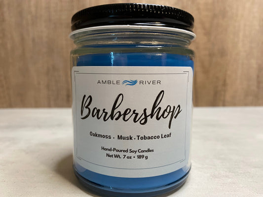 Barbershop Hand Poured Wax Candle - Woods & Musk Scent