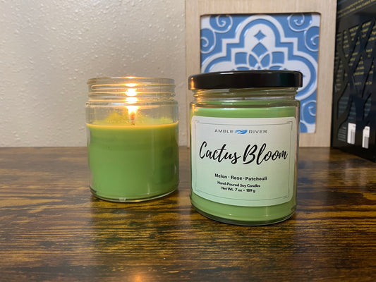 Cactus Bloom Hand Poured Wax Candle - Rose and Honeydew Scent